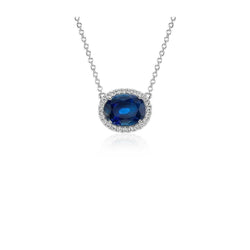 Pendentif Ceylan Bleu Saphir Diamant Rond Taille Ovale Or 14K 2.5 Ct