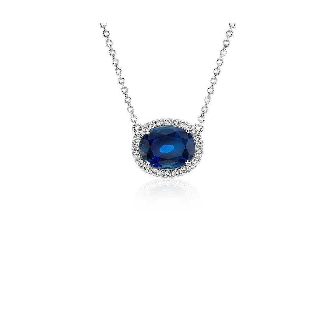 Pendentif Ceylan Bleu Saphir Diamant Rond Taille Ovale Or 14K 2.5 Ct - HarryChadEnt.FR