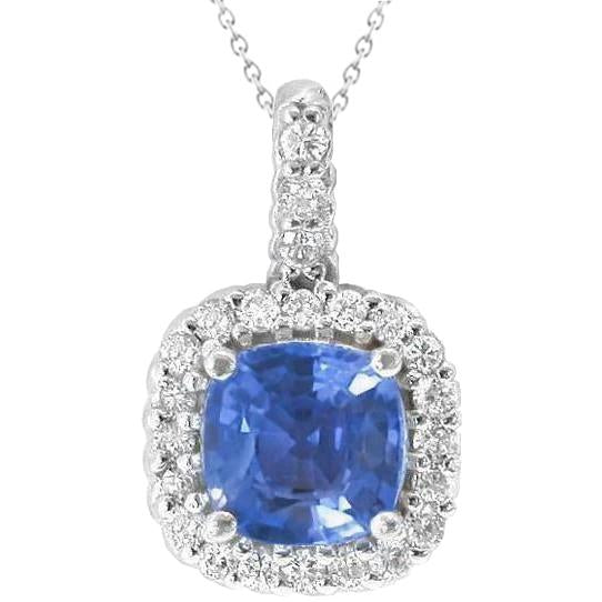 Pendentif Ceylan Sri Lanka Saphir Diamant 2 Carats Or Blanc 14K - HarryChadEnt.FR
