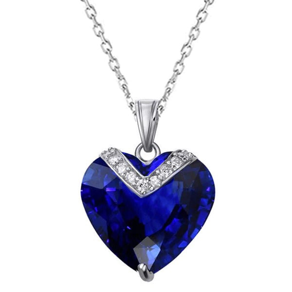 Pendentif Coeur Femme Saphir Bleu Foncé & Bijoux Diamant 4.50 quilates