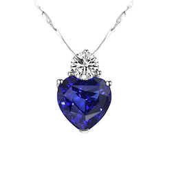Pendentif Coeur Or Blanc Saphir Sri Lankais & Diamant Rond 4.50 quilates