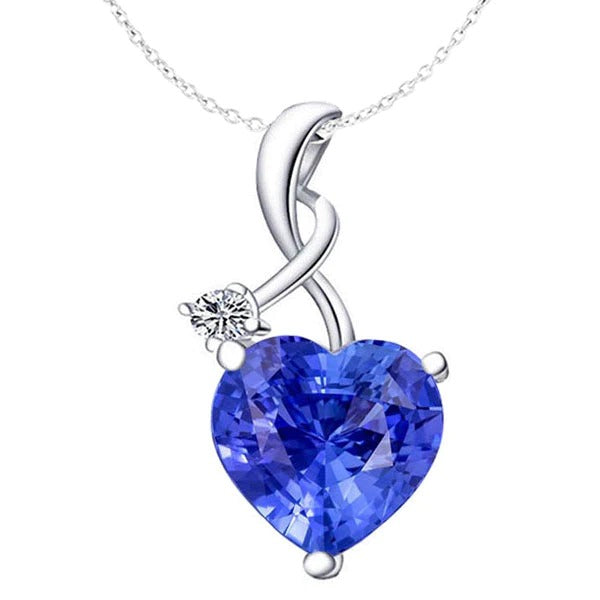 Pendentif Coeur Saphir Bleu Clair & Diamant Bélière Torsadée 3.75 quilates