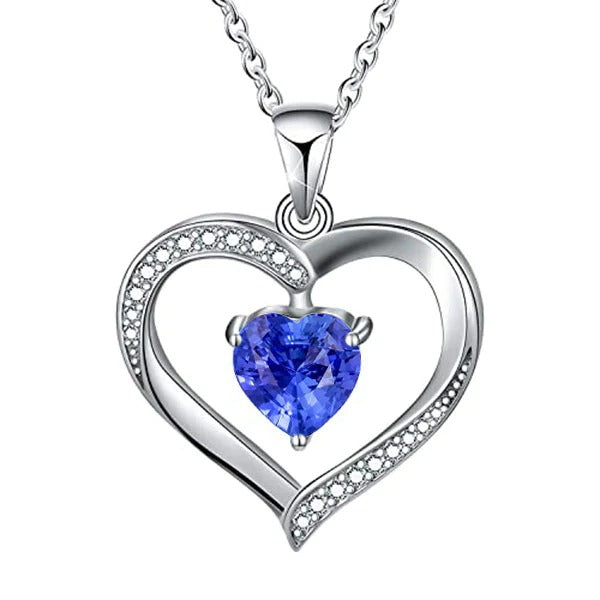 Pendentif Coeur Saphir Bleu Clair & Diamant Or 14K 2.50 quilates