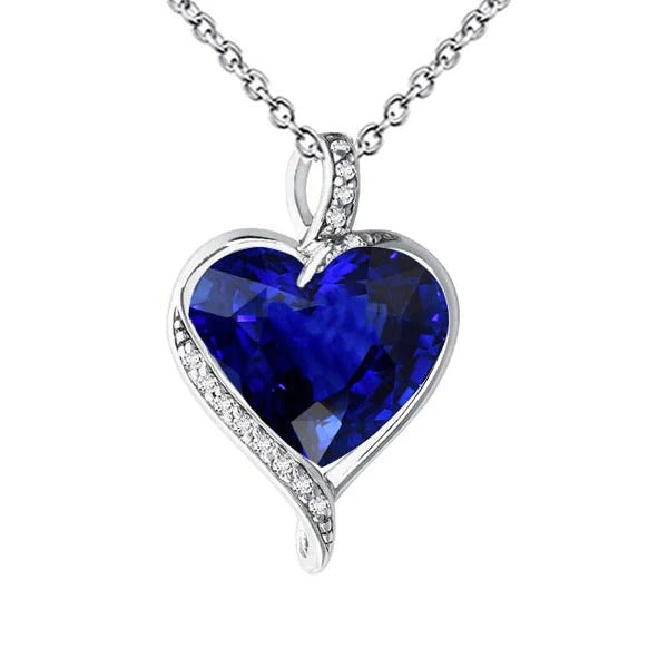 Pendentif Coeur Saphir Bleu & Collier Diamant Rond 2.75 quilates