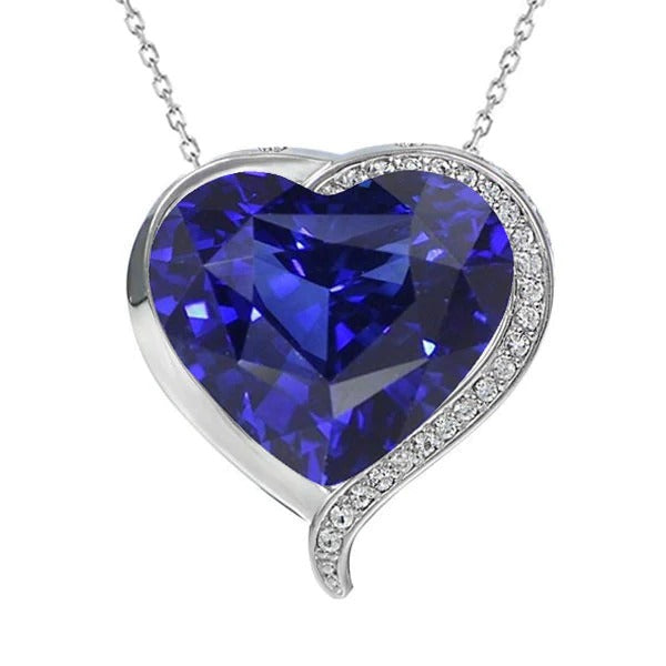 Pendentif Coeur Saphir Bleu & Diamant Rond Serti Clos 6.25 quilates