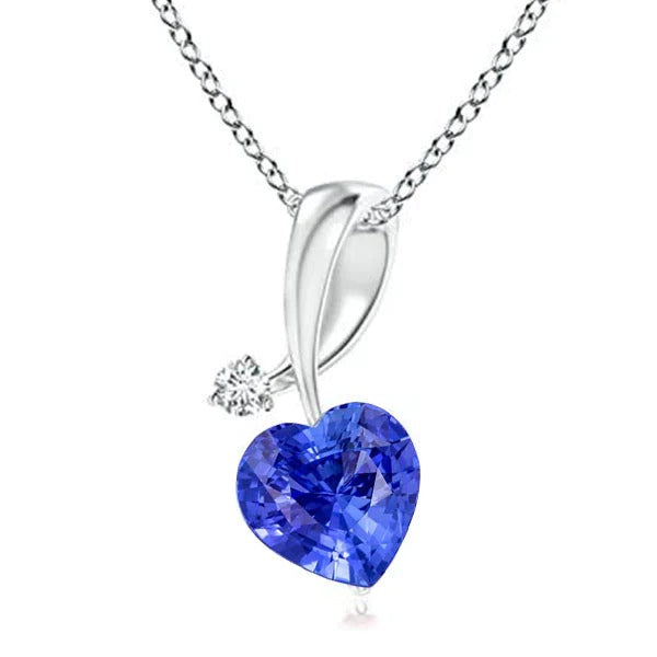 Pendentif Coeur Saphir Bleu & Diamant Twisté Style Bélière 3 quilates