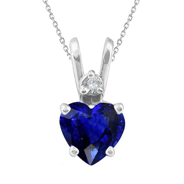 Pendentif Coeur Saphir Ceylan & Diamant Dame 2 Pierres 3.50 quilates