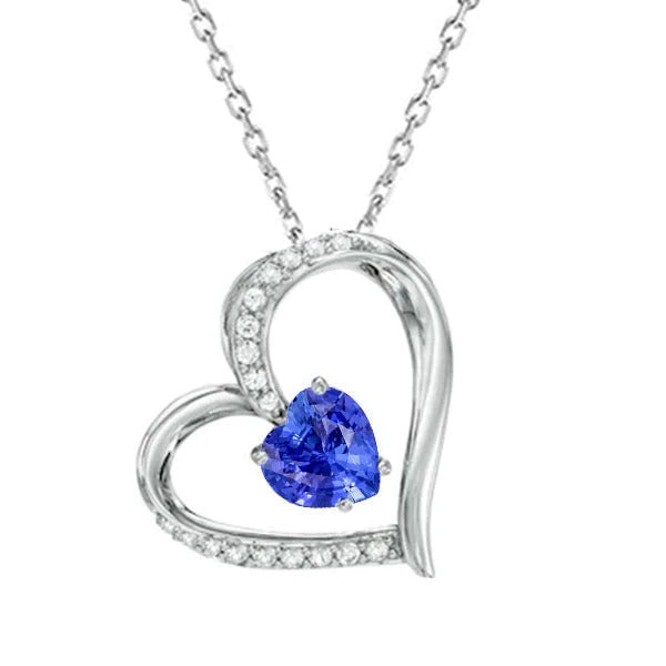 Pendentif Coeur Saphir & Diamant Rond Love Or Blanc 2 quilates