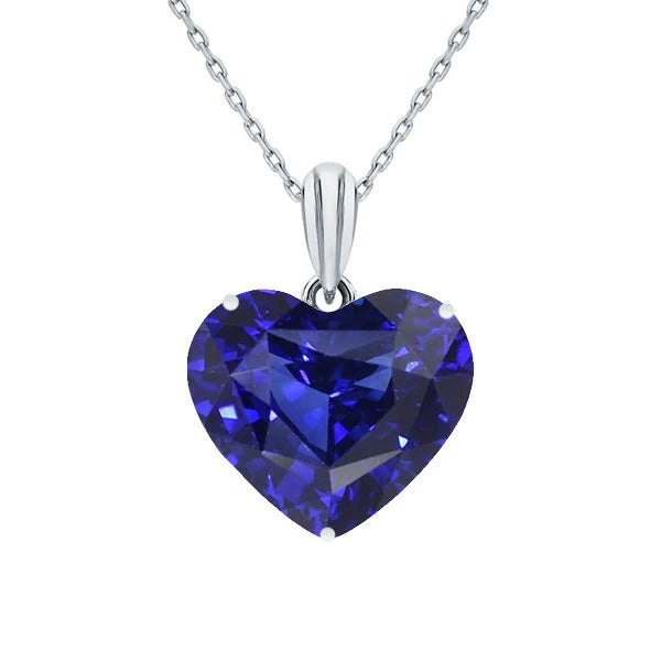 Pendentif Coeur Solitaire Saphir Bleu Foncé Or Blanc 14K 3.50 quilates