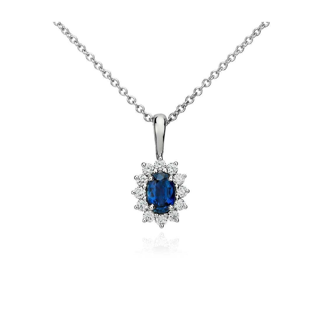Pendentif Collier Ceylan Saphir Avec Diamants 3.20 Ct Or Blanc 14K - HarryChadEnt.FR