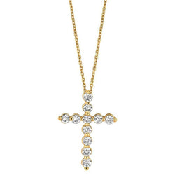 Pendentif Collier Croix Diamant Rond 1.10 Carat Or Jaune 14K