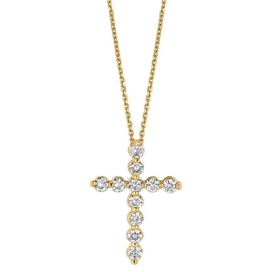 Pendentif Collier Croix Diamant Rond 1.10 Carat Or Jaune 14K - HarryChadEnt.FR