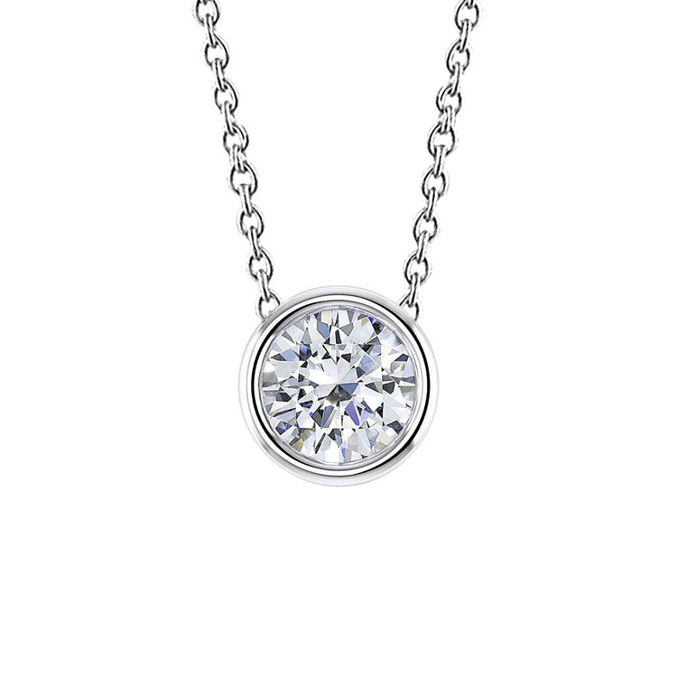 Pendentif Collier Diamant 1.50 Carat Taille Ronde Lunette Sertie Or Blanc 14K - HarryChadEnt.FR