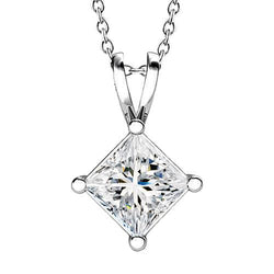 Pendentif Collier Diamant Naturel Taille Princesse 2.0 Carats Or Blanc 14K