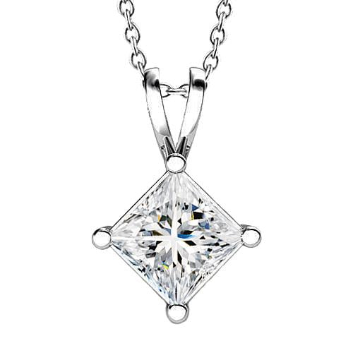 Pendentif Collier Diamant Naturel Taille Princesse 2.0 Carats Or Blanc 14K - HarryChadEnt.FR