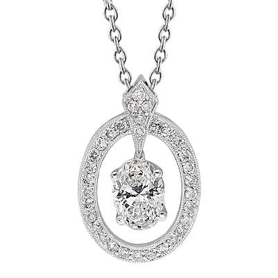 Pendentif Collier Diamant Ovale Et Rond 1.80 Carats Or Blanc 14K - HarryChadEnt.FR