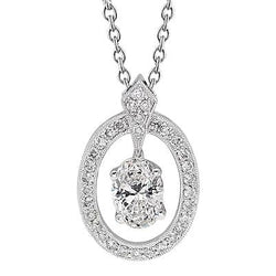 Pendentif Collier Diamant Ovale Et Rond 1.80 Carats Or Blanc 14K