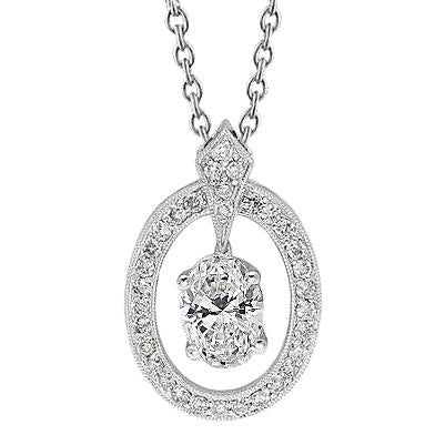 Pendentif Collier Diamant Ovale Et Rond 1.80 Carats Or Blanc 14K - HarryChadEnt.FR