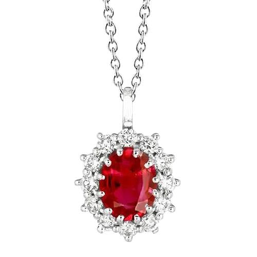 Pendentif Collier Diamant Rond Et Rubis Ovale 3.50 Carat WG 14K - HarryChadEnt.FR