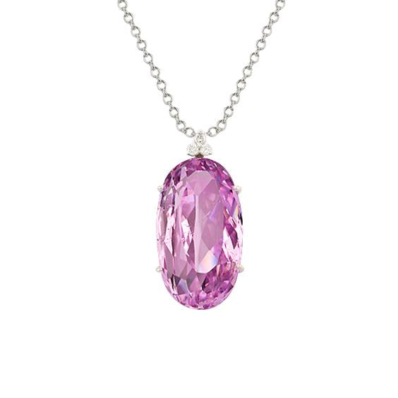 Pendentif Collier Femme Kunzite Et Diamant 20.20 Ct. Or Blanc 14K - HarryChadEnt.FR