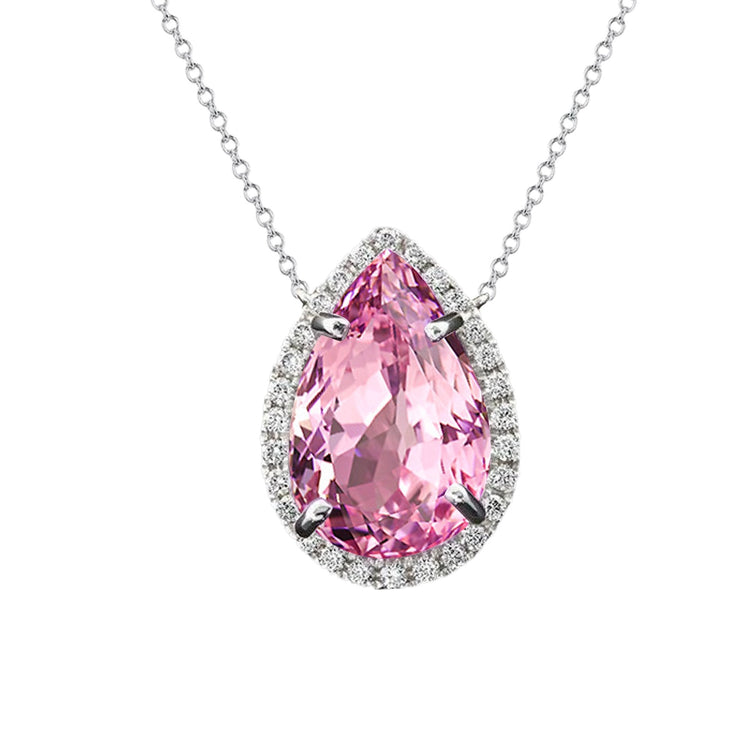 Pendentif Collier Femme Kunzite Rose Et Diamant 37 Ct. Or Blanc 14K - HarryChadEnt.FR