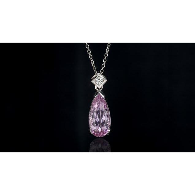 Pendentif Collier Kunzite Taille Poire Rose Et Diamants 16.25 Carats Neuf - HarryChadEnt.FR