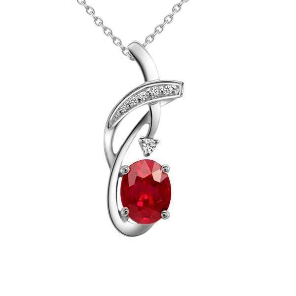 Pendentif Collier Pierres Précieuses Rubis Rouge Taille Ovale Or Blanc 1.65 Carats - HarryChadEnt.FR