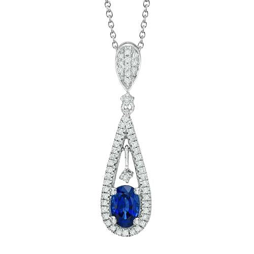Pendentif Collier Saphir Ceylan 3 Ct Avec Diamants Or Blanc 14K - HarryChadEnt.FR