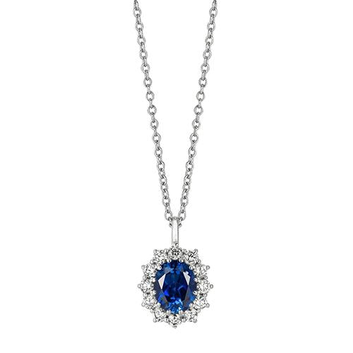 Pendentif Collier Saphir & Diamant 3.52 Carats Or Blanc 14K - HarryChadEnt.FR