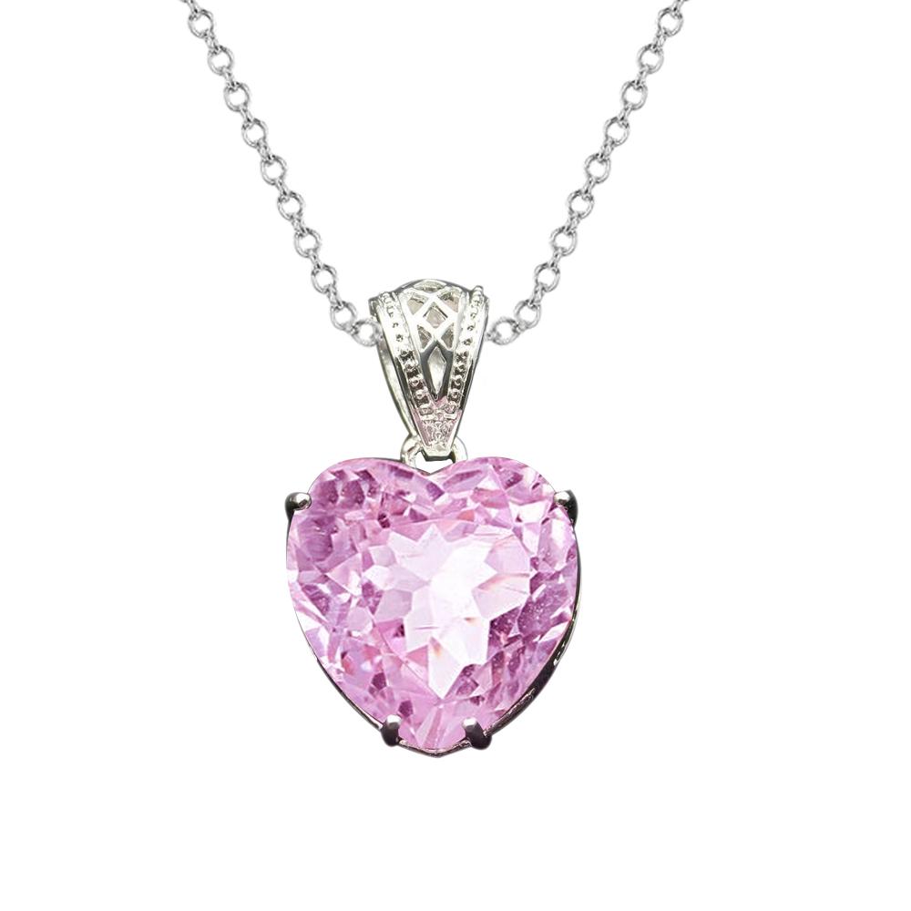 Pendentif Collier Solitaire Kunzite Rose Coupé Coeur 27 Carats Neuf - HarryChadEnt.FR