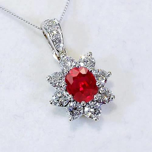 Pendentif Diamant 1 Pouce 3.45 Carats Rubis Fleur De Lotus Or Blanc 14K - HarryChadEnt.FR