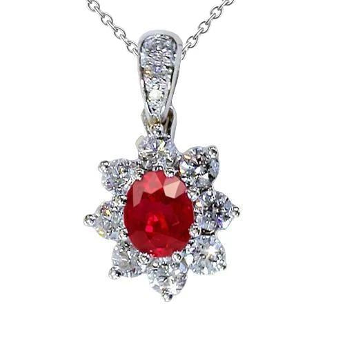 Pendentif Diamant 1 Pouce 3.45 Carats Rubis Fleur De Lotus Or Blanc 14K - HarryChadEnt.FR