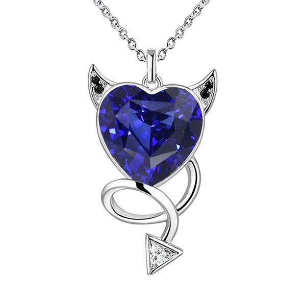 Pendentif Diamant & Coeur Saphir Bleu Style Gothique Or 4 quilates
