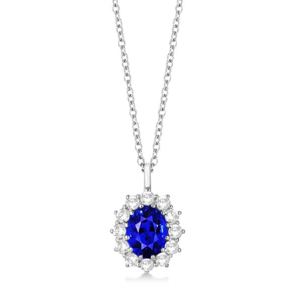 Pendentif Diamant Halo Ovale Saphir de Ceylan Style Fleur 2 quilates