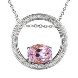 Pendentif Diamant Pierre Kunzite Rose 10.70 Carats Or Blanc 14K