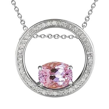 Pendentif Diamant Pierre Kunzite Rose 10.70 Carats Or Blanc 14K - HarryChadEnt.FR
