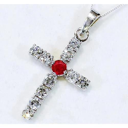 Pendentif Diamant Rubis 3.25 Carats Croix Or Blanc 2.5 Pouces - HarryChadEnt.FR