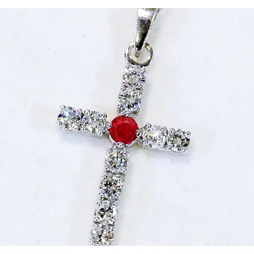 Pendentif Diamant Rubis 3.25 Carats Croix Or Blanc 2.5 Pouces - HarryChadEnt.FR