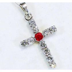 Pendentif Diamant Rubis 3.25 Carats Croix Or Blanc 2.5 Pouces