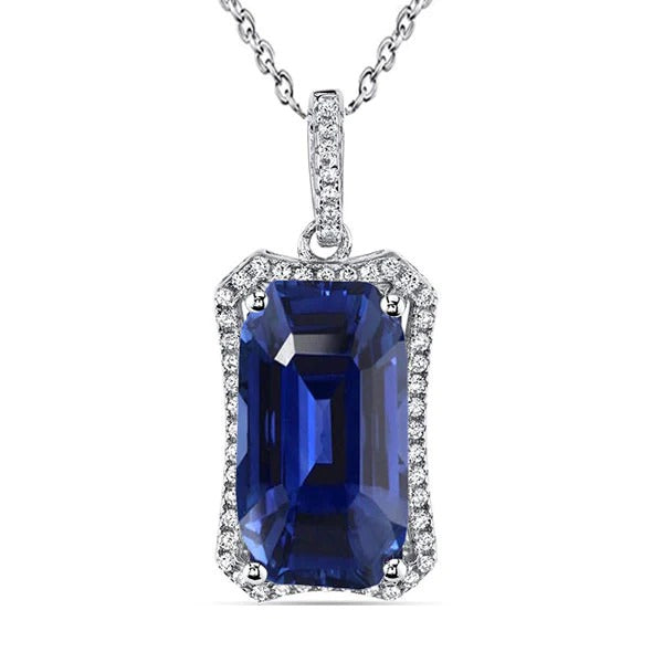 Pendentif Emeraude Saphir de Ceylan & Diamants Ronds Halo Or 5.75 quilates