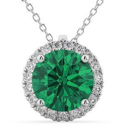 Pendentif Émeraude Verte Avec Diamants Or Blanc 17 Carats 14K - HarryChadEnt.FR