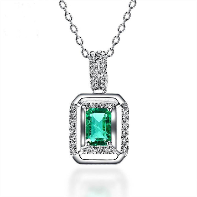 Pendentif Émeraude Verte & Diamant Avec Chaîne 6.75 Carats Or Blanc 14K - HarryChadEnt.FR