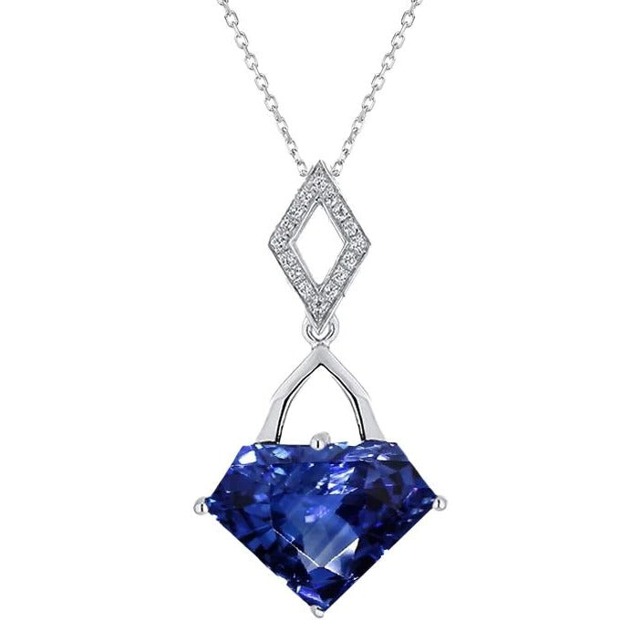 Pendentif Fantaisie Diamant Saphir Bleu Taille Spéciale Avec Chaîne 3.75 quilates