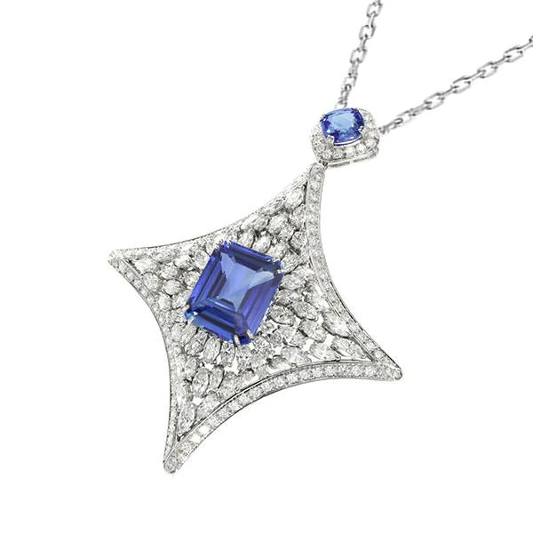 Pendentif Fantaisie Gemme & Diamant Avec Chaîne Or 14K 3.75 quilates