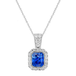 Pendentif Femme Halo Coussin Saphir Ceylan & Diamant 2.25 quilates