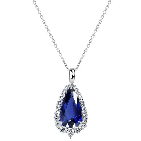 Pendentif Femme Halo Poire Saphir Sri Lankais & Diamant 2.25 quilates