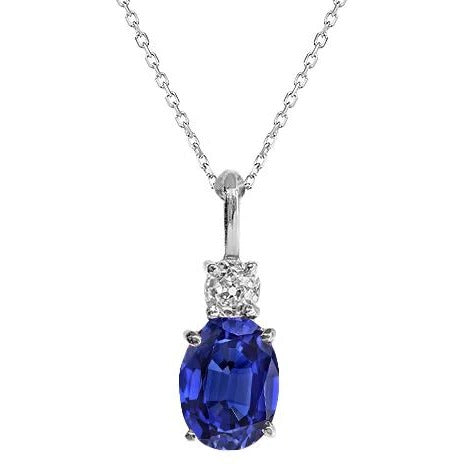 Pendentif Femme Ovale Saphir Bleu Naturel & Diamant Rond 1.75 quilates