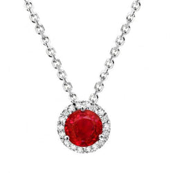 Pendentif Femme Rubis Rouge Et Diamant Taille Ronde 2.20 Ct Or Blanc 14K
