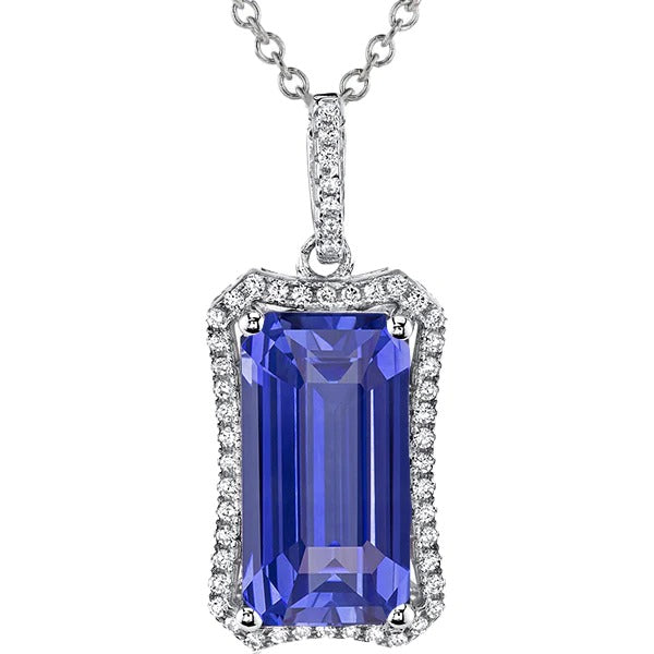 Pendentif Halo 6.75 Carats Saphir Bleu Emeraude & Or Diamant Rond
