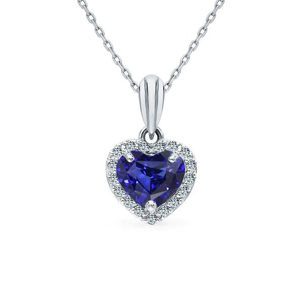 Pendentif Halo Coeur Gemme & Diamant 3 Griffes Or 14K 1.75 quilates